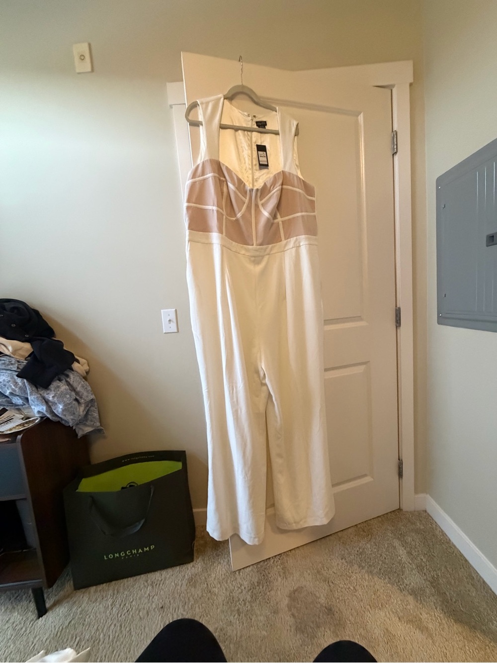 City Chic White Jumpsuit with Nude Mesh Bodice